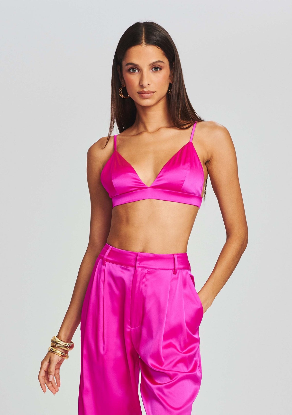 Iris Silk Bralette by SEROYA in Neon Pink, product image 1