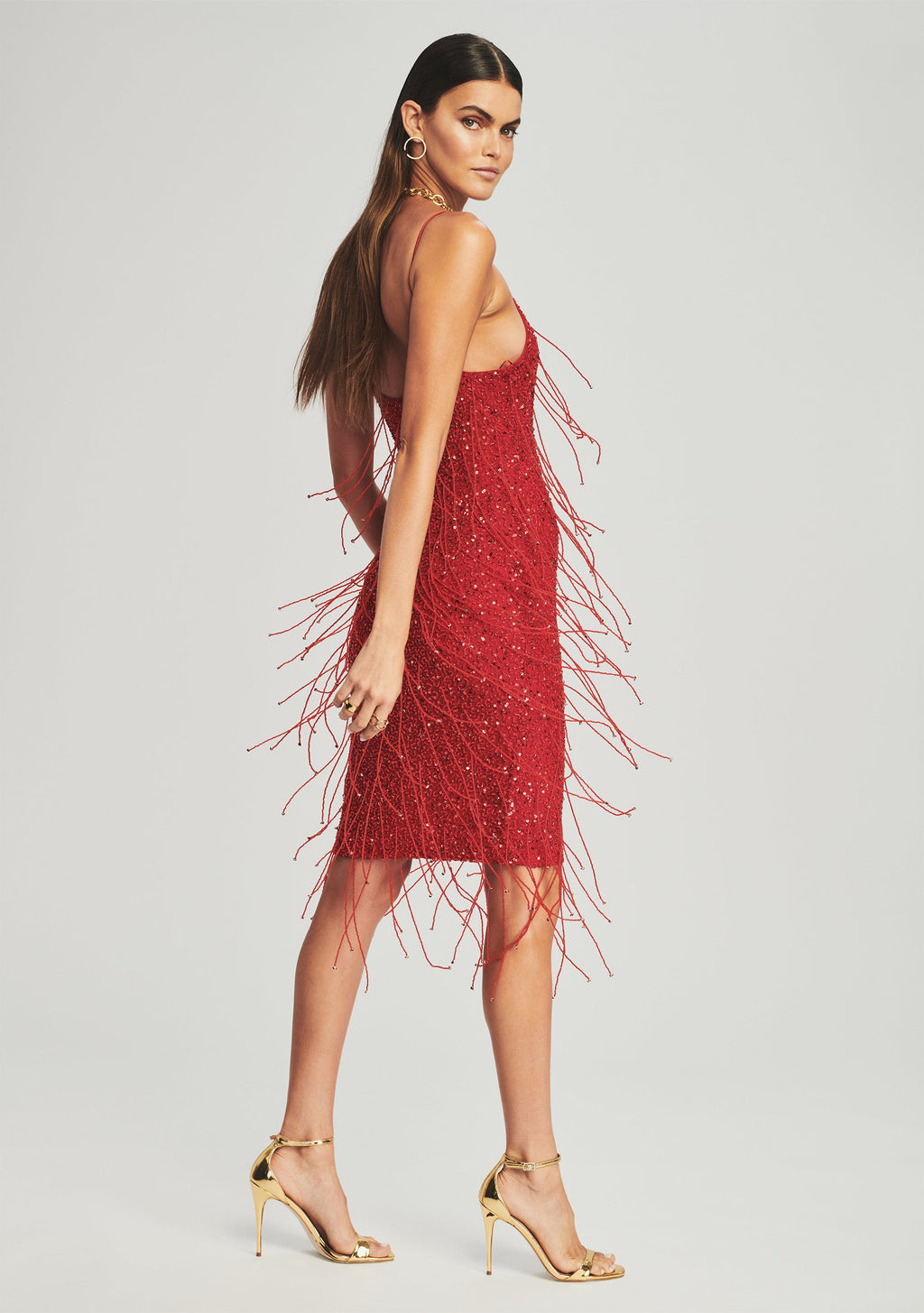 Fringe Billie Dress by retrofête in Red with Fringes, product image 4