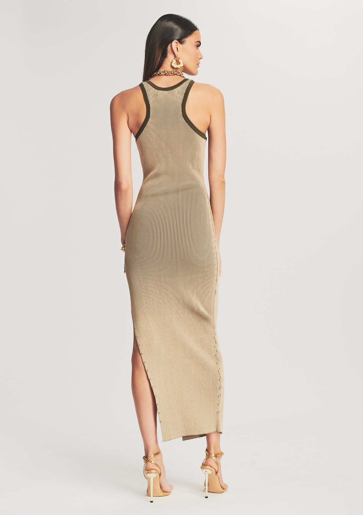 Sofie Rib Knit Dress by SEROYA in Beige + Olive, product image 4