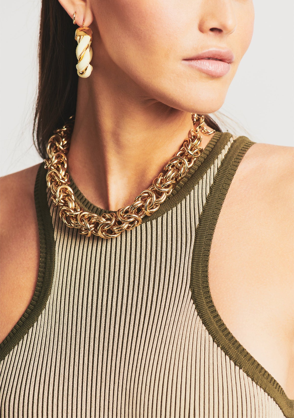 Sofie Rib Knit Dress by SEROYA in Beige + Olive, product image 2