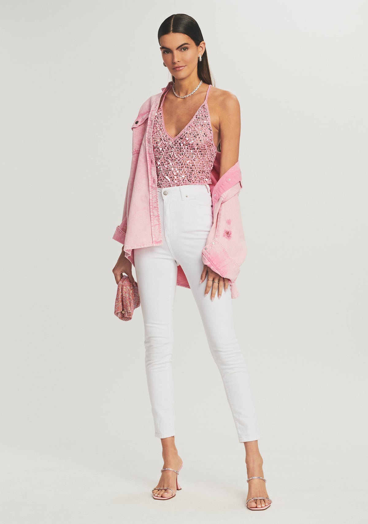 Molly Sequin Crochet Top by retrofête in Light Pink, product image 2