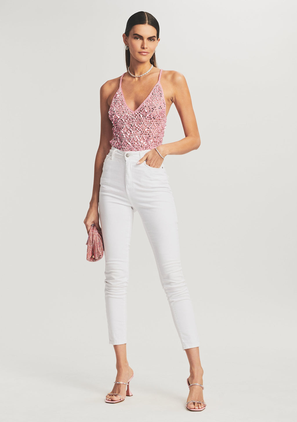 Molly Sequin Crochet Top by retrofête in Light Pink, product image 5
