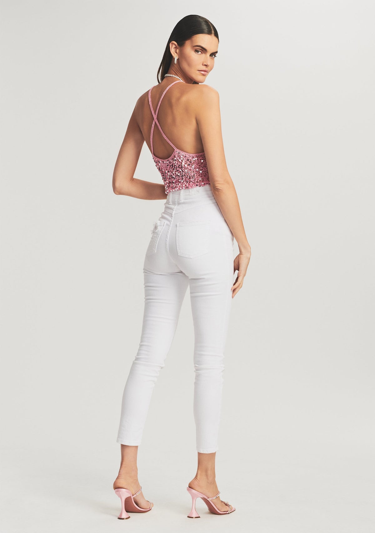 Molly Sequin Crochet Top by retrofête in Light Pink, product image 4