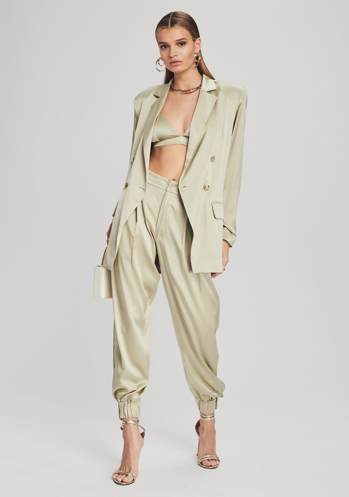Pandora Silk Blazer by retrofête in Sage, product image 5
