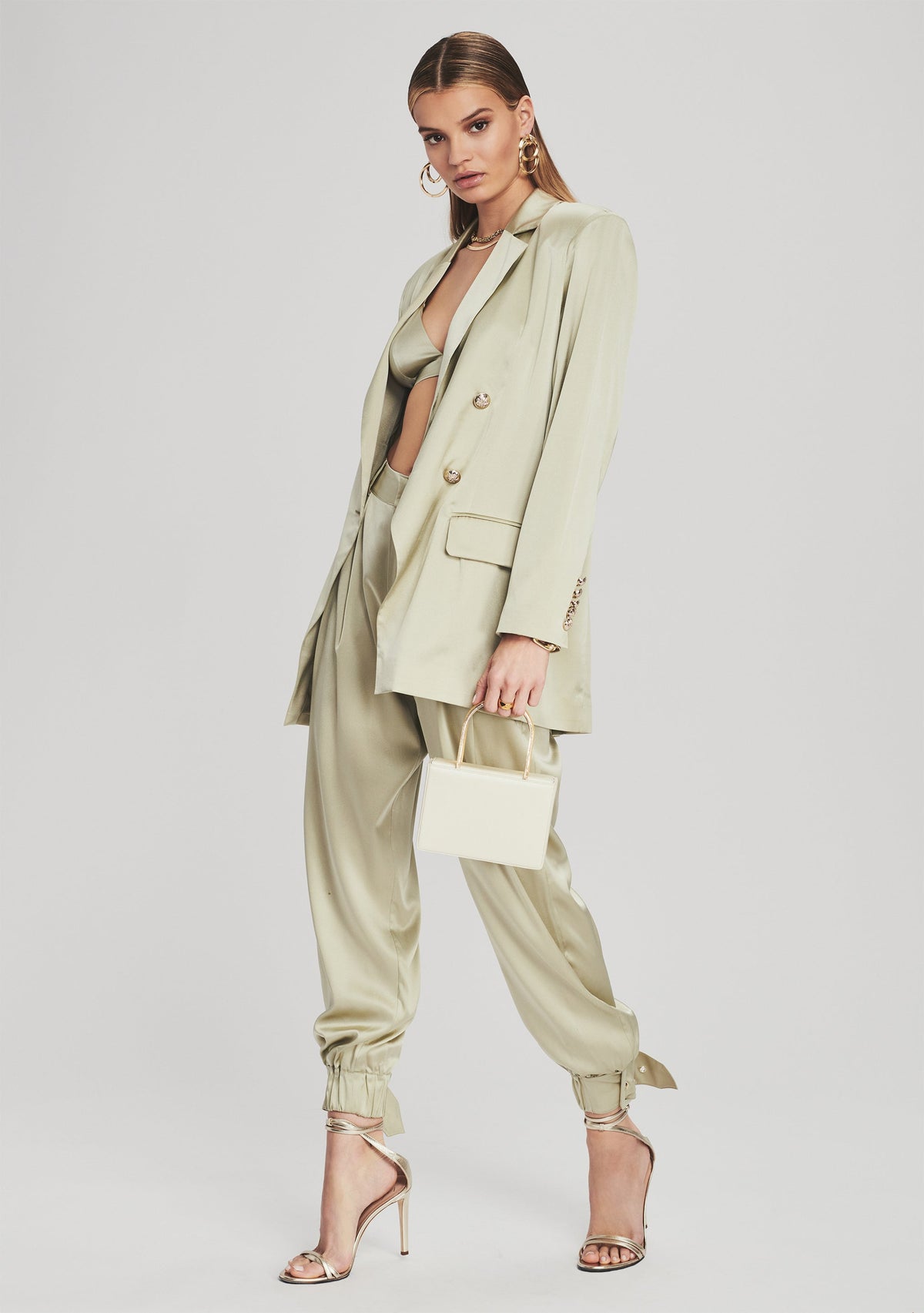 Pandora Silk Blazer by retrofête in Sage, product image 2