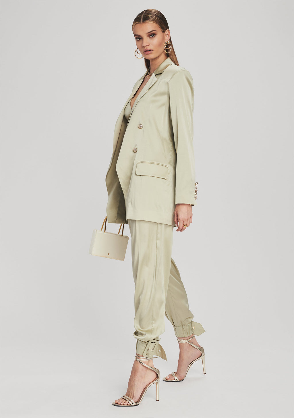 Pandora Silk Blazer by retrofête in Sage, product image 6