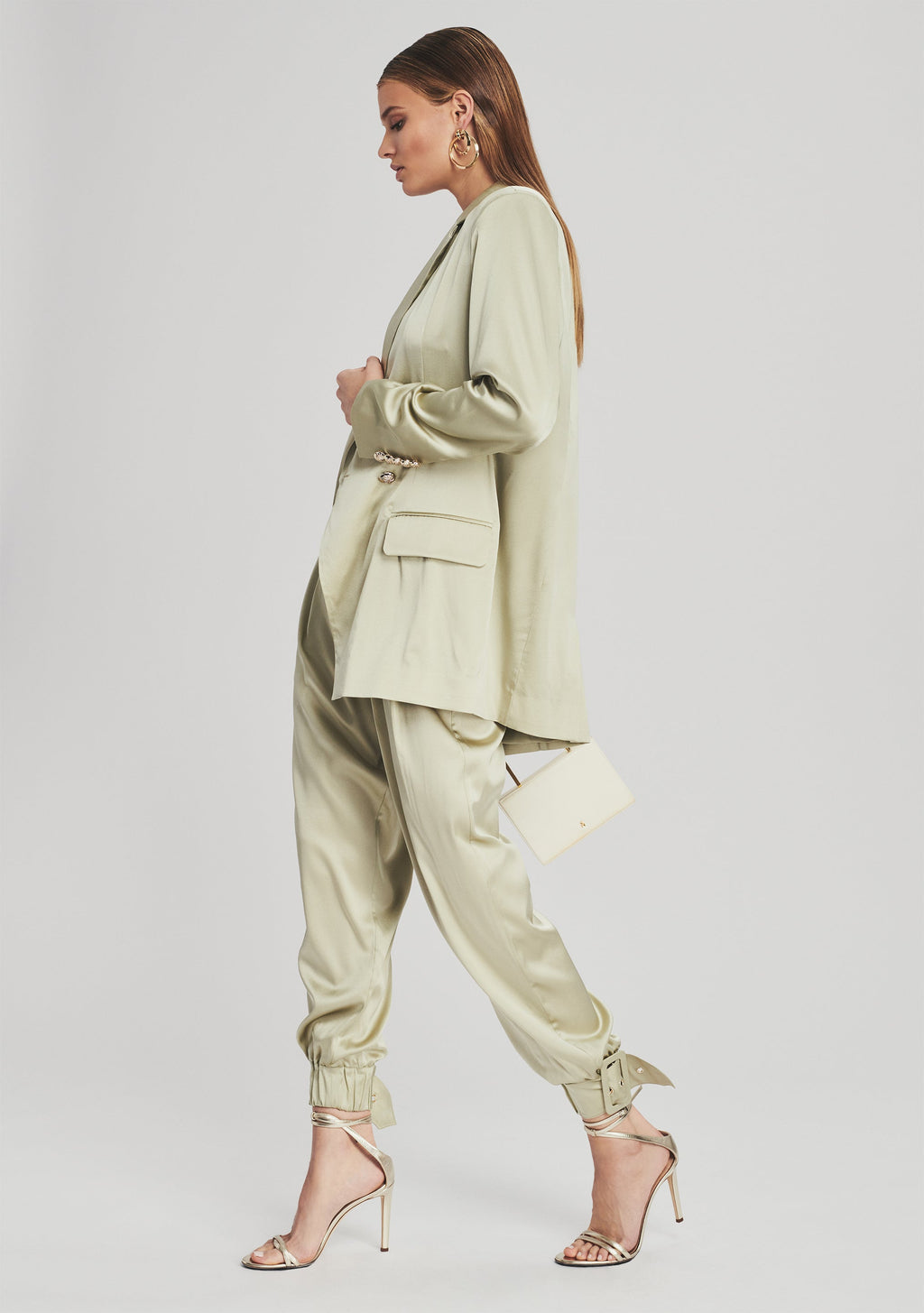 Pandora Silk Blazer by retrofête in Sage, product image 3