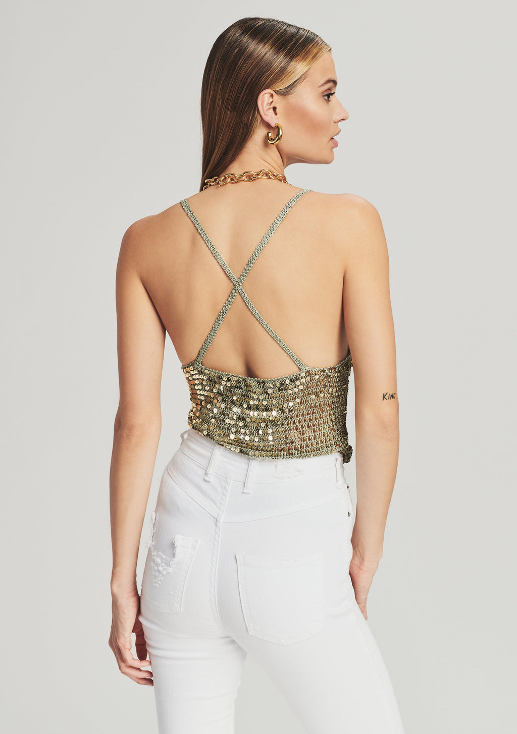 Molly Sequin Crochet Top by retrofête in Sage, product image 3