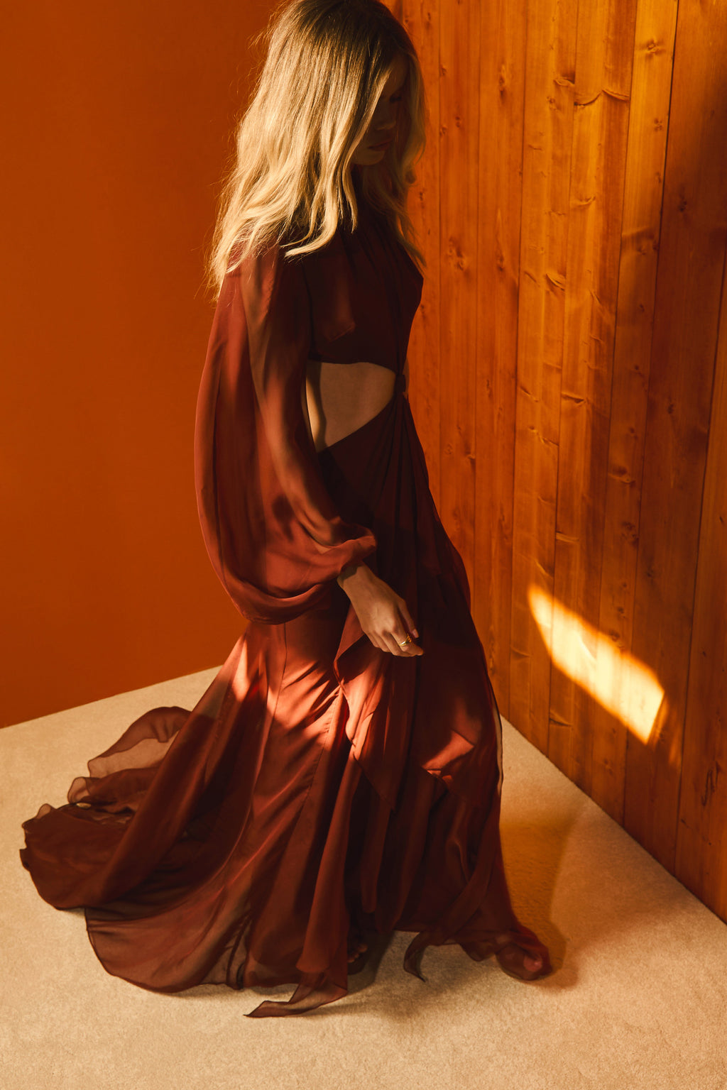 Rosalinda Chiffon Dress by retrofête in Chestnut, product image 2